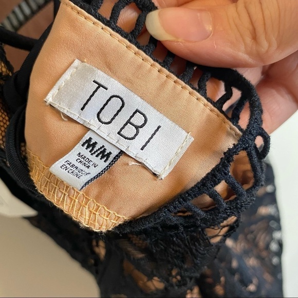 Tobi Lace Black and Nude Lace Up Back Mini Dress - Picture 5 of 6